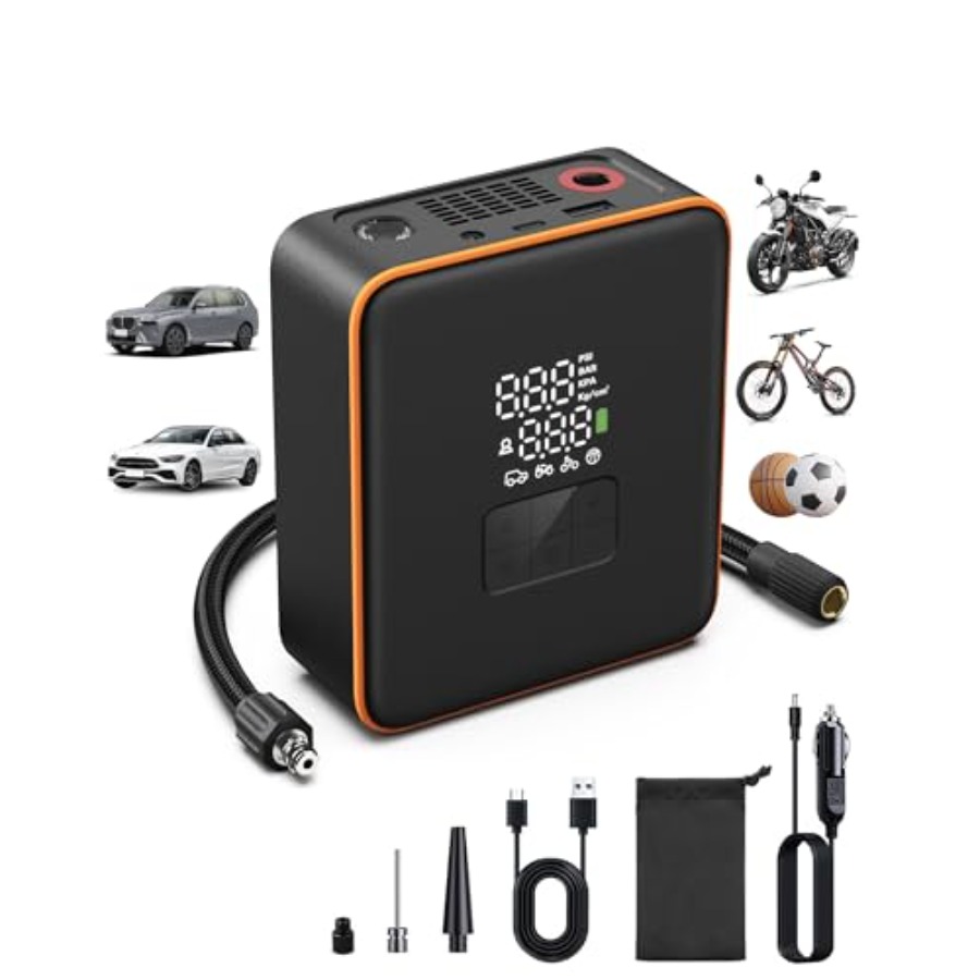 Tyre Pressure Gauge - Tire inflator portable air compressor, 5X