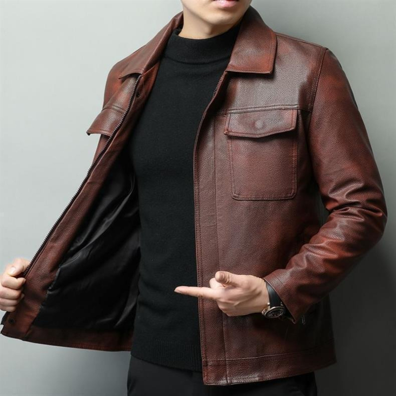 Riding Jacket Leather - Vintage Brown Cowhide Leather Biker Jacket