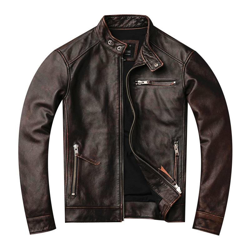 Ami Khaki Men's Distressed Lea - Riding Jacket Leather reseña y precio