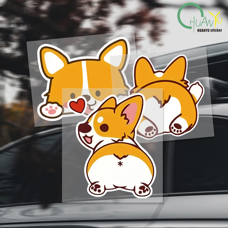 Car Cartoon Car Sticker Corgi  - Motorcycle Gear Helmets reseña y precio