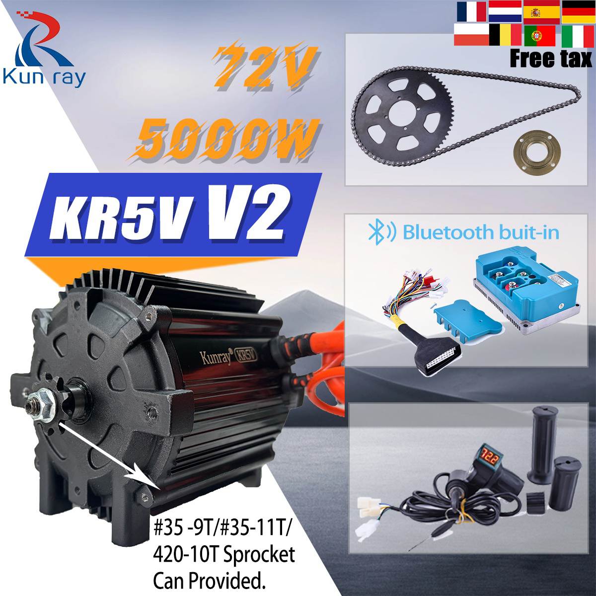 Kunray KR5V V2 72V 5000W Elect - Motorcycle Gear Hub reseña y precio