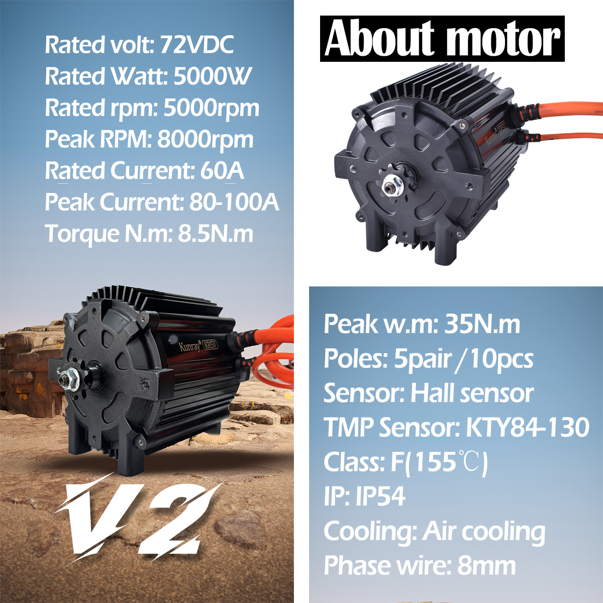 Kunray KR5V V2 72V 5000W Elect - Motorcycle Gear Hub reseña y precio