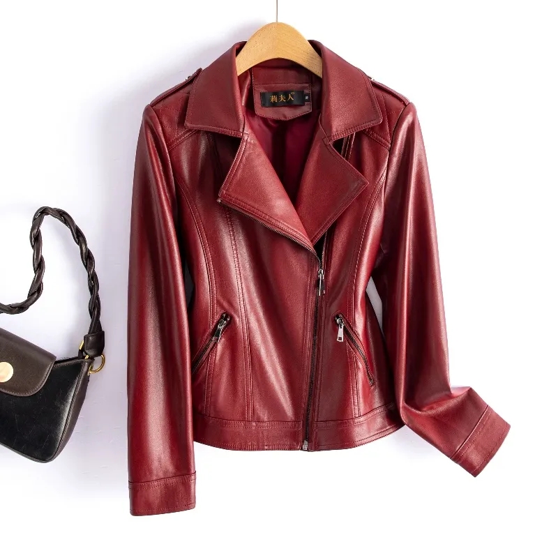 M-6XL Chic Wine Red Split Shee - Riding Jacket Leather reseña y precio