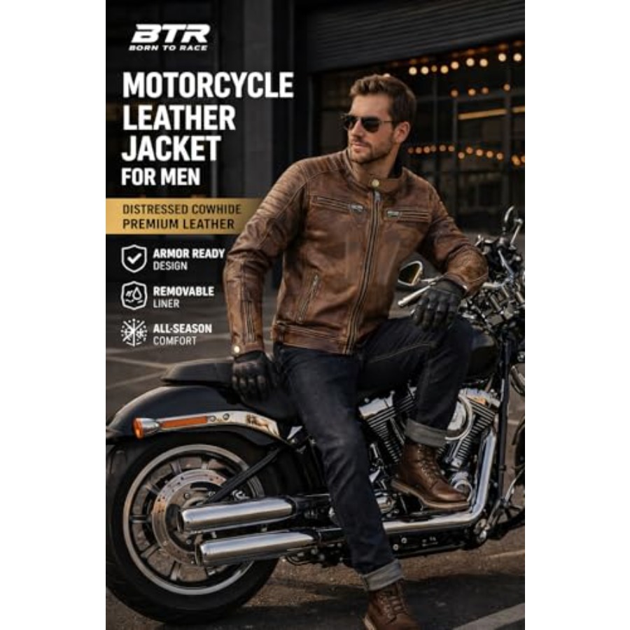 Men's Leather Motorcycle Jacke - Riding Jacket Leather reseña y precio